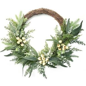 Elegant Green and Cream Holiday Wreath